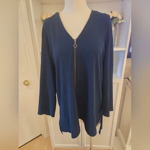 XL RACHEL ROY v-neck, blue green plus, zippered, split hem, high low top, blouse